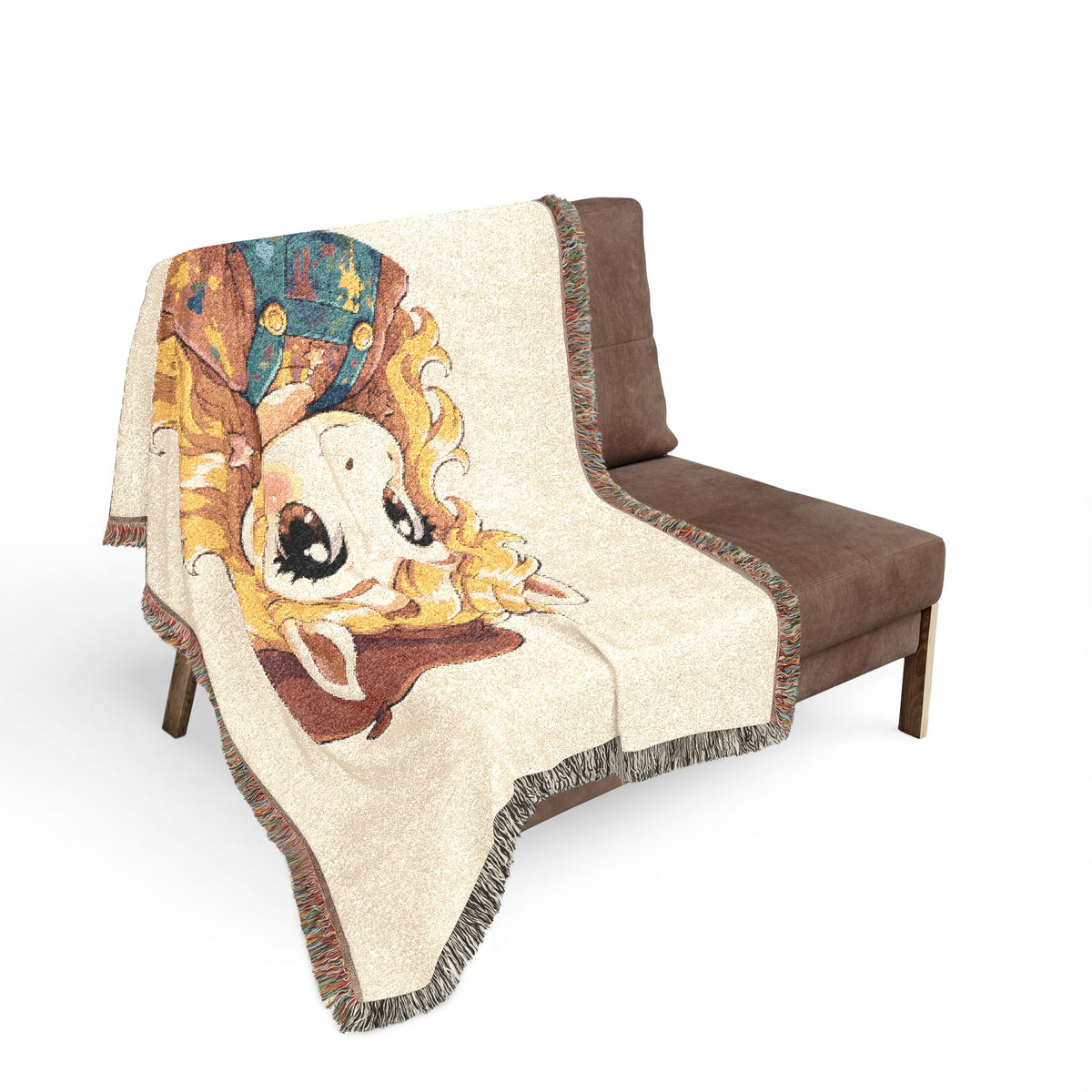 Poppy Unicorn Jacquard Woven Cotton Throw Blanket USA Made Tapestry Keepsake