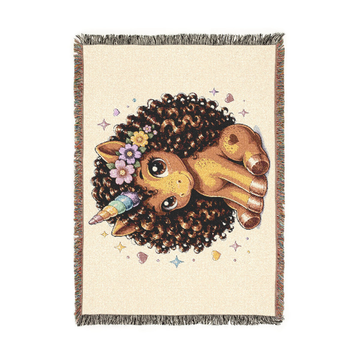 Dahlia Dream Unicorn Jacquard Woven Cotton Throw Blanket USA Made Heirloom Tapestry