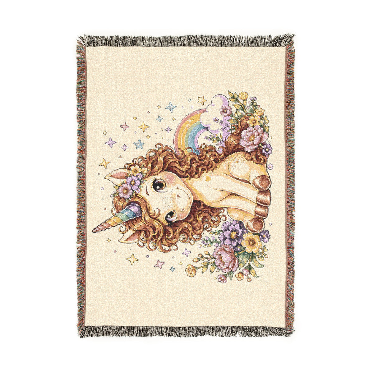 Sandy Skye Unicorn Jacquard Woven Cotton Throw Blanket, USA Made Tapestry Keepsake