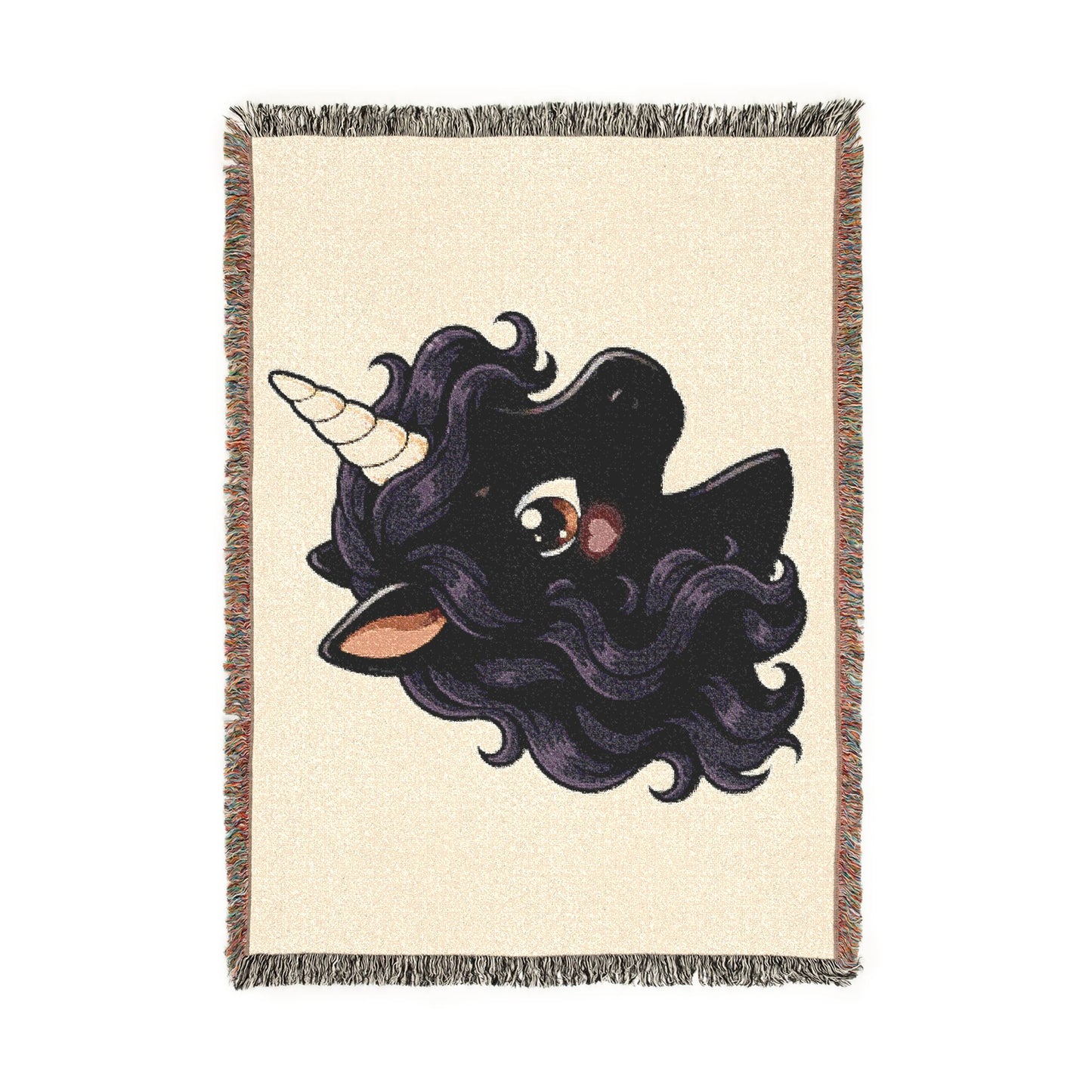 Luna Noir Unicorn 100% Cotton Woven Throw Blanket Original Artwork Heirloom Keepsake Woven Fringe Blanket unicorns4everyone