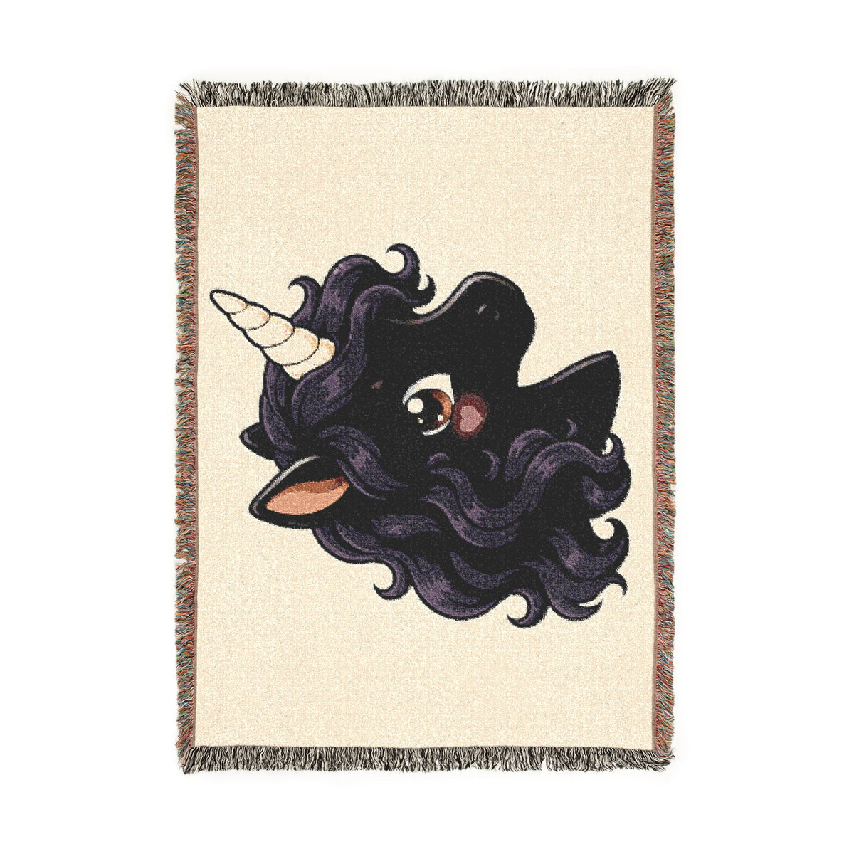 Luna Noir Unicorn Jacquard Woven Cotton Throw Blanket USA Made Tapestry Keepsake