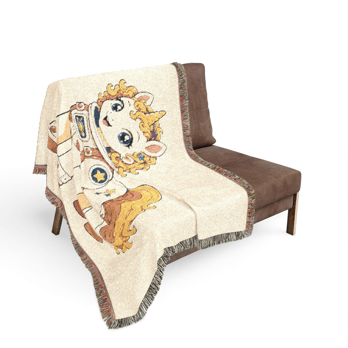 Astronaut Unicorn Woven Cotton BlanketJacquard Tapestry Throw, USA Made Heirloom Keepsake