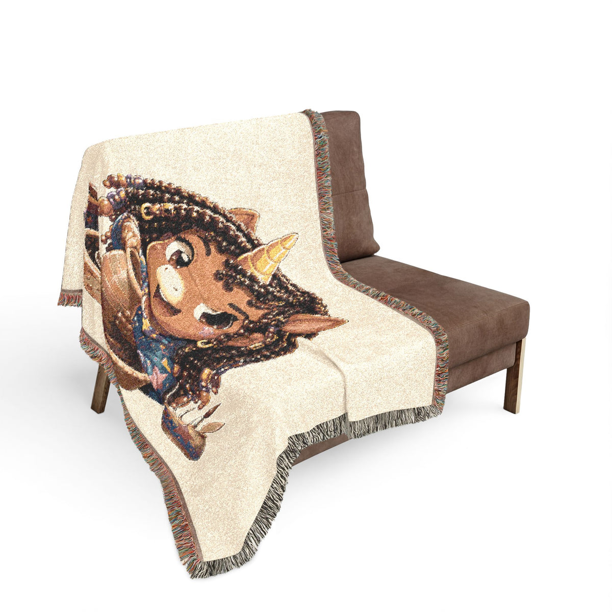 Chloe Unicorn Jacquard Woven Cotton Throw Blanket Heirloom Tapestry, Made USA textile