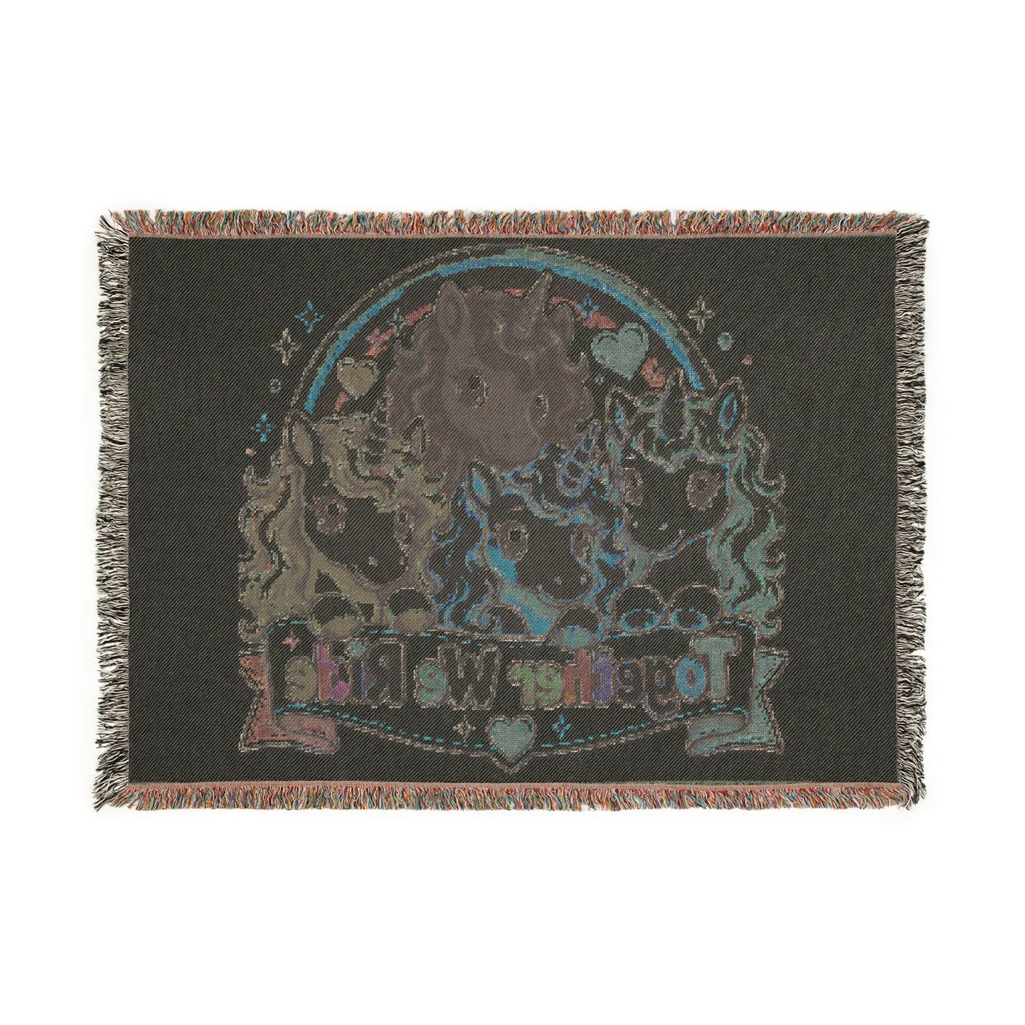 Together we Ride Magical Unicorn Crew 100% Cotton Woven Throw Blanket Original Artwork Heirloom Keepsake 52 × 37 Fringe unicorns4everyone