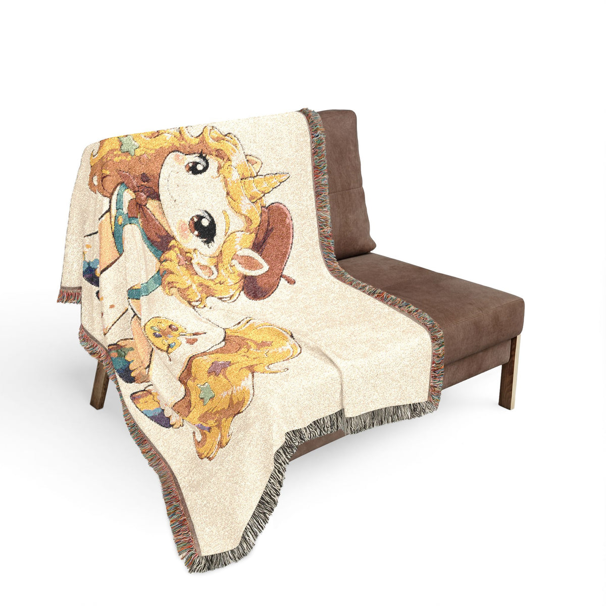 Poppy Unicorn Woven Cotton Throw Blanket: Jacquard Tapestry, Made in USA, Keepsake