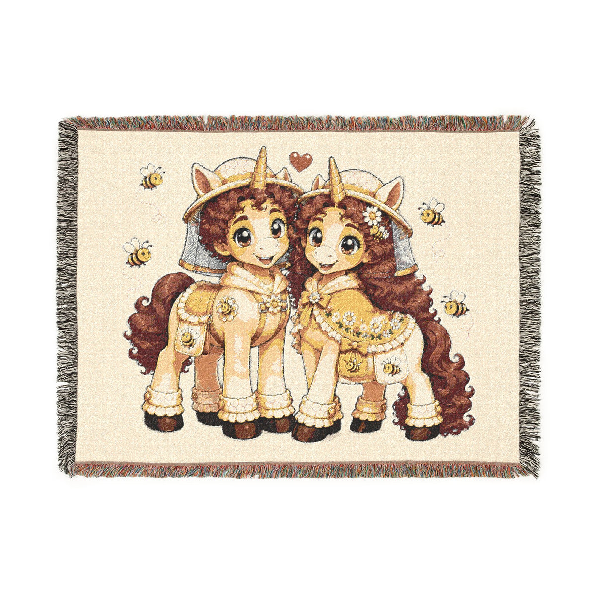 Beekeeper Unicorn Couple Cotton Throw Blanket: Jacquard Tapestry, Woven USA Heirloom Quality