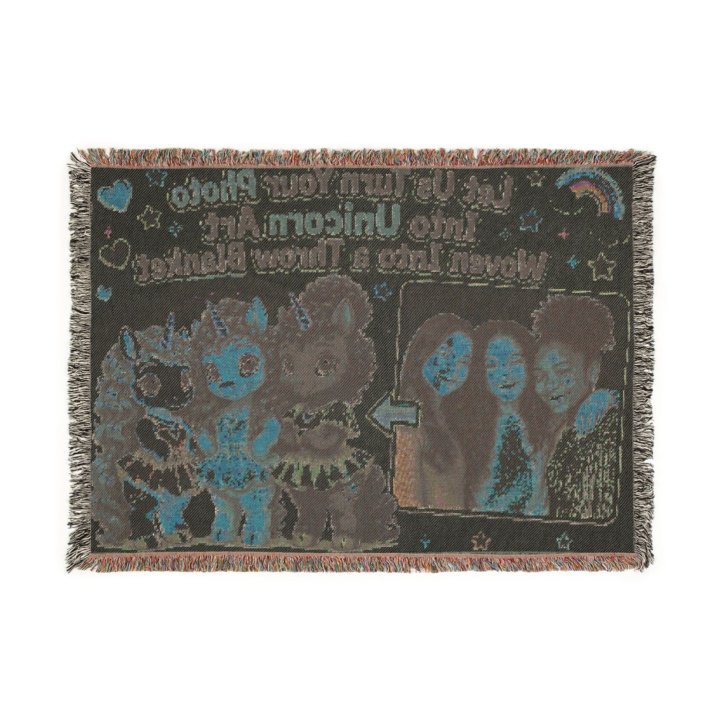 CUSTOM We Turn Your Photo Into a Unicorn Character Woven Into an Heirloom 100% Cotton Throw Blanket Keepsake