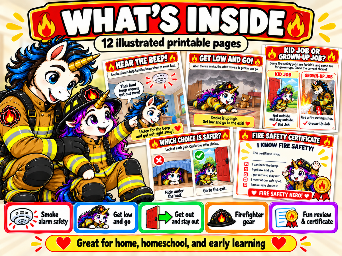 Kids Fire Safety Printable PDF | Fire Safety Activities for Kids | Home Safety Life Skills | Homeschool Fire Safety Lesson