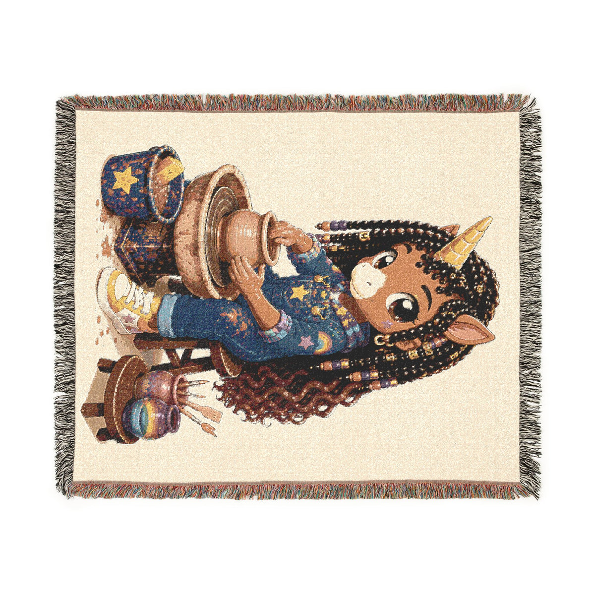 Chloe Unicorn Potter Woven Cotton Throw Blanket Jacquard Tapestry Wall Art