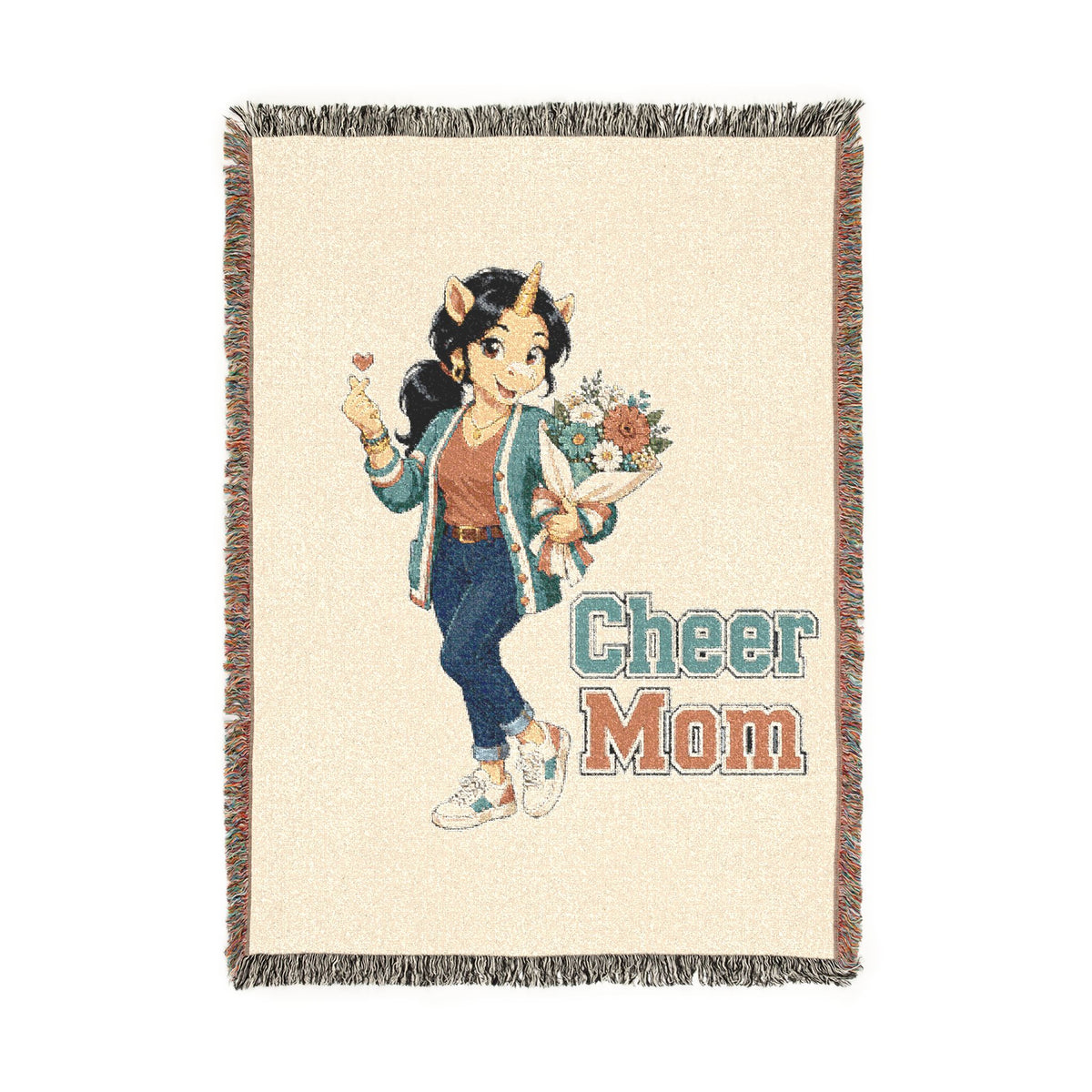Best Cheer Mom Unicorn Blanket, School Spirit Woven Throw, Whimsical Gift keepsake