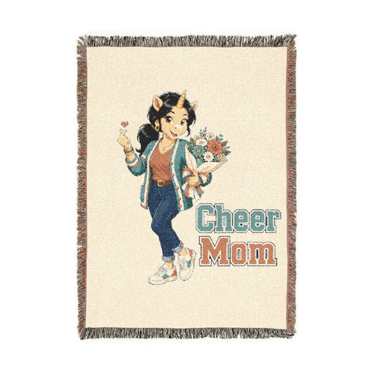 Best Cheer Mom Unicorn Blanket, School Spirit Woven Throw, Whimsical Gift keepsake