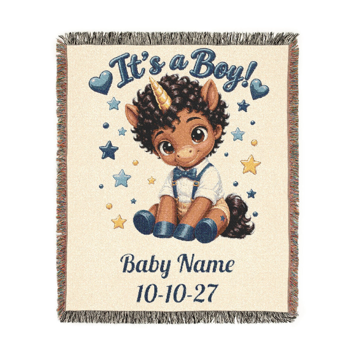 Its a Boy Unicorn Blanket, Personalized Baby Boy Woven Throw, Baby Shower Gift, Newborn Boy Gift, Nursery Keepsake