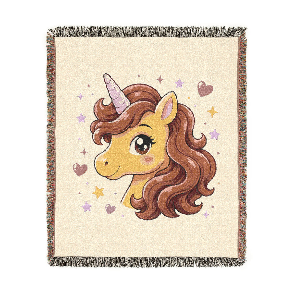 Autumn Rose Unicorn Woven Cotton Throw Blanket Jacquard Tapestry Keepsake