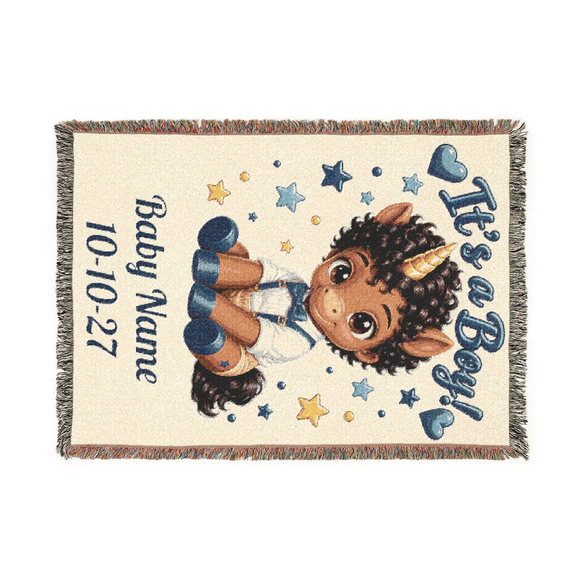 Its a Boy Unicorn Blanket, Personalized Baby Boy Woven Throw, Baby Shower Gift, Newborn Boy Gift, Nursery Keepsake
