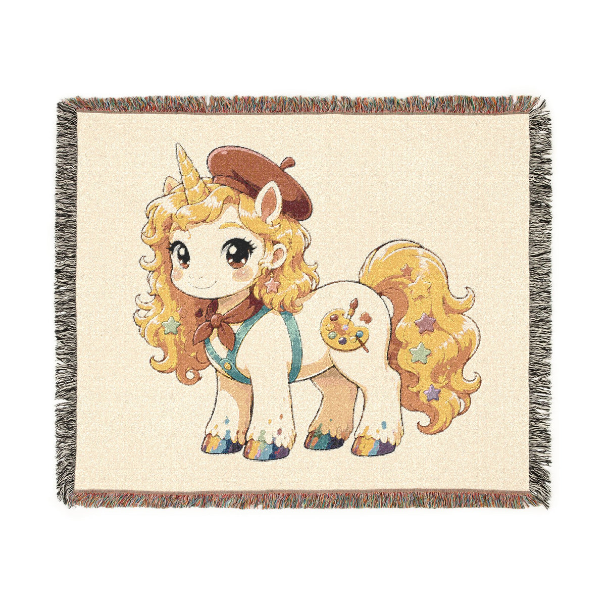 Poppy Unicorn Woven Cotton Throw Blanket: Jacquard Tapestry, Made in USA, Keepsake