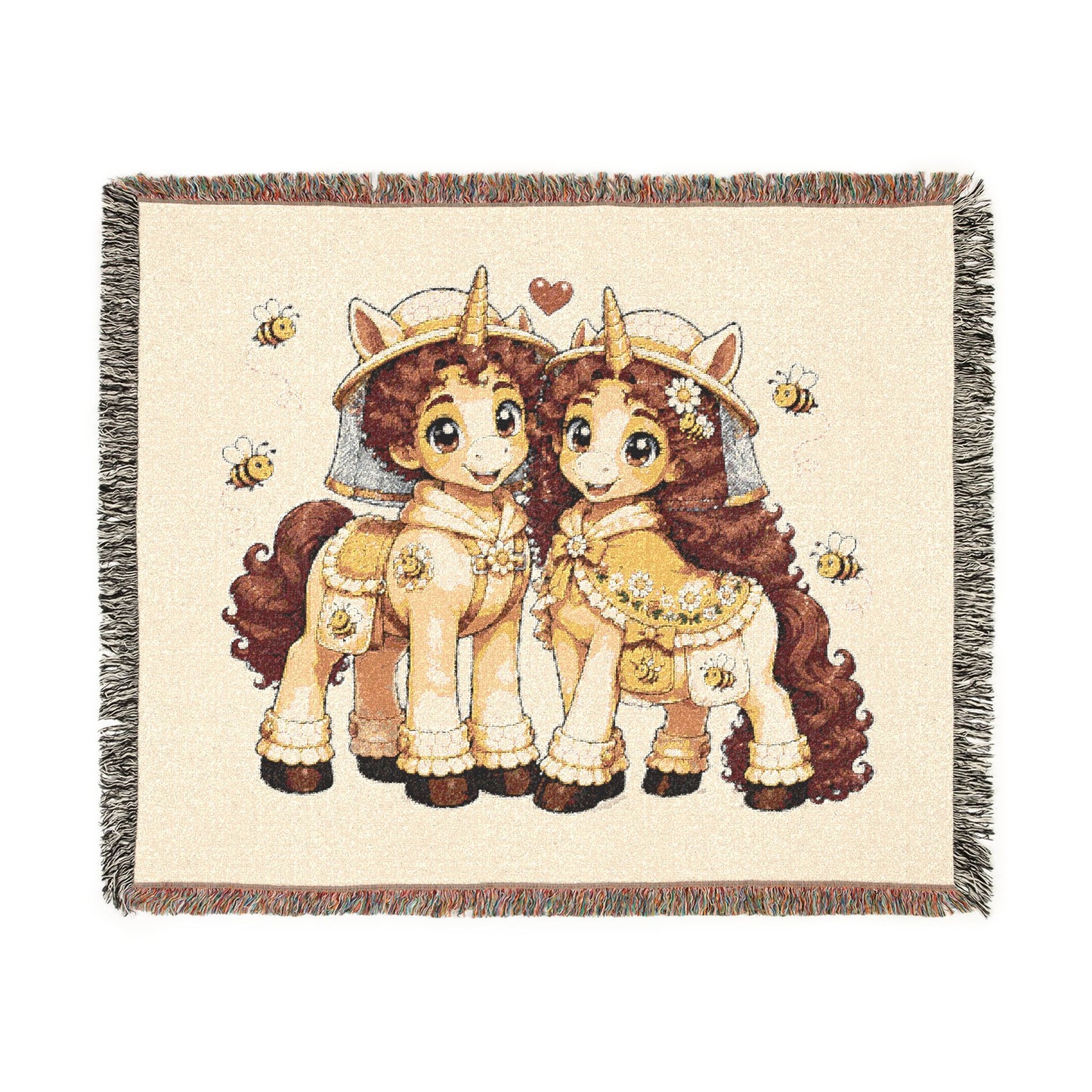 Beekeeper Unicorn Couple Cotton Throw Blanket Woven in the USA Heirloom Quality Jacquard Tapestry Personalization Sweet as Honey Forever