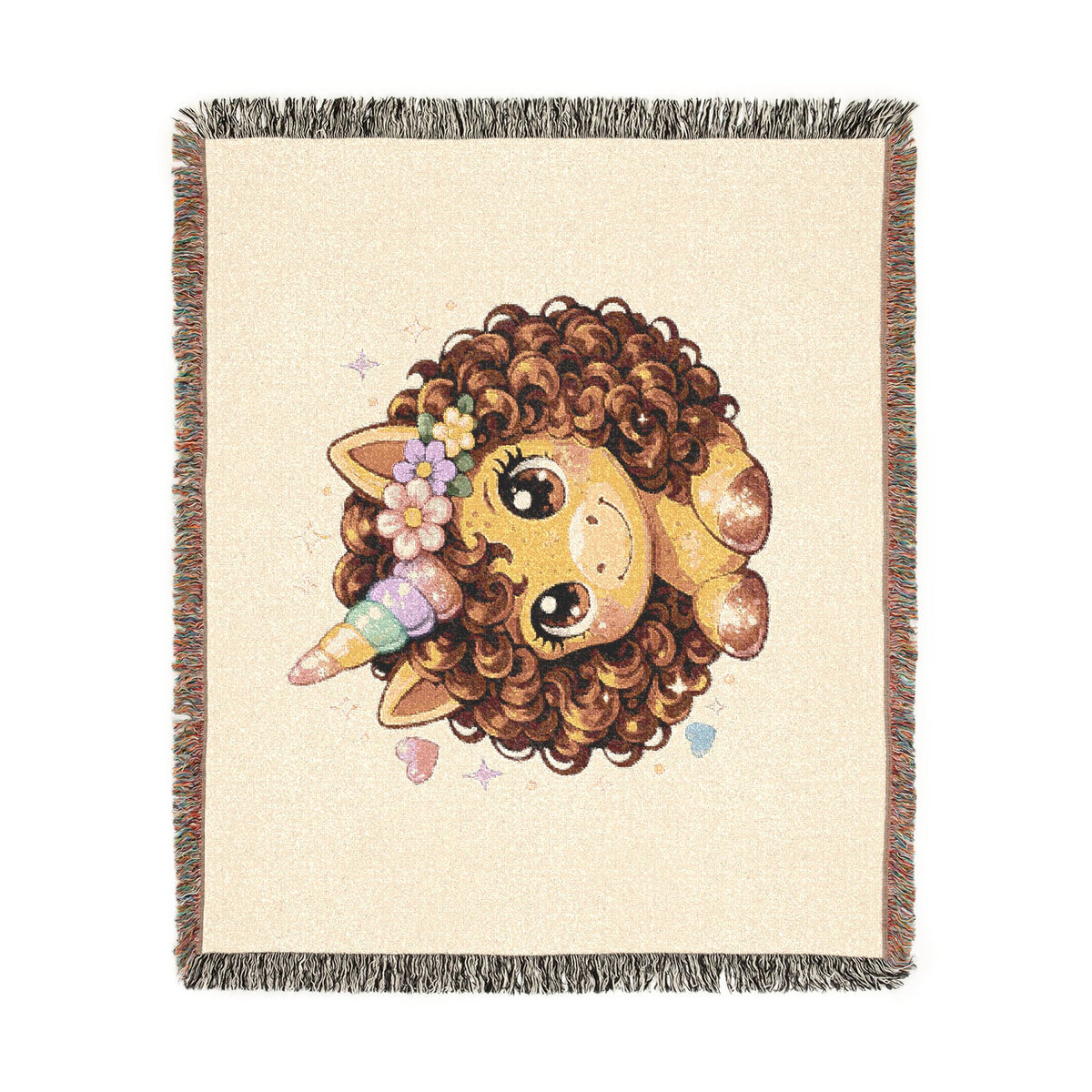 Curly Freckles Unicorn Woven Cotton Throw Blanket Heirloom Keepsake Made USA Textile