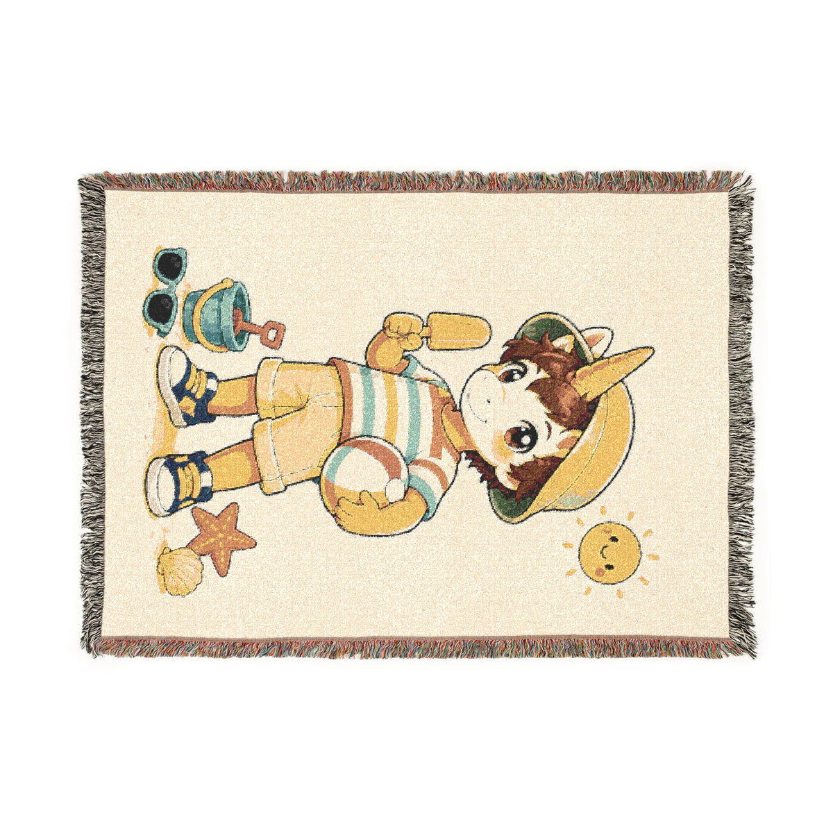 Summer Unicorn Boy Woven Blanket, Beach Day Throw for Kids, Sunshine Vacation Gift, Coastal Boys Room Décor