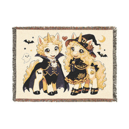 Halloween Unicorn Couple Blanket, Witch Vampire Costume  Woven Throw, Whimsical Halloween Gift