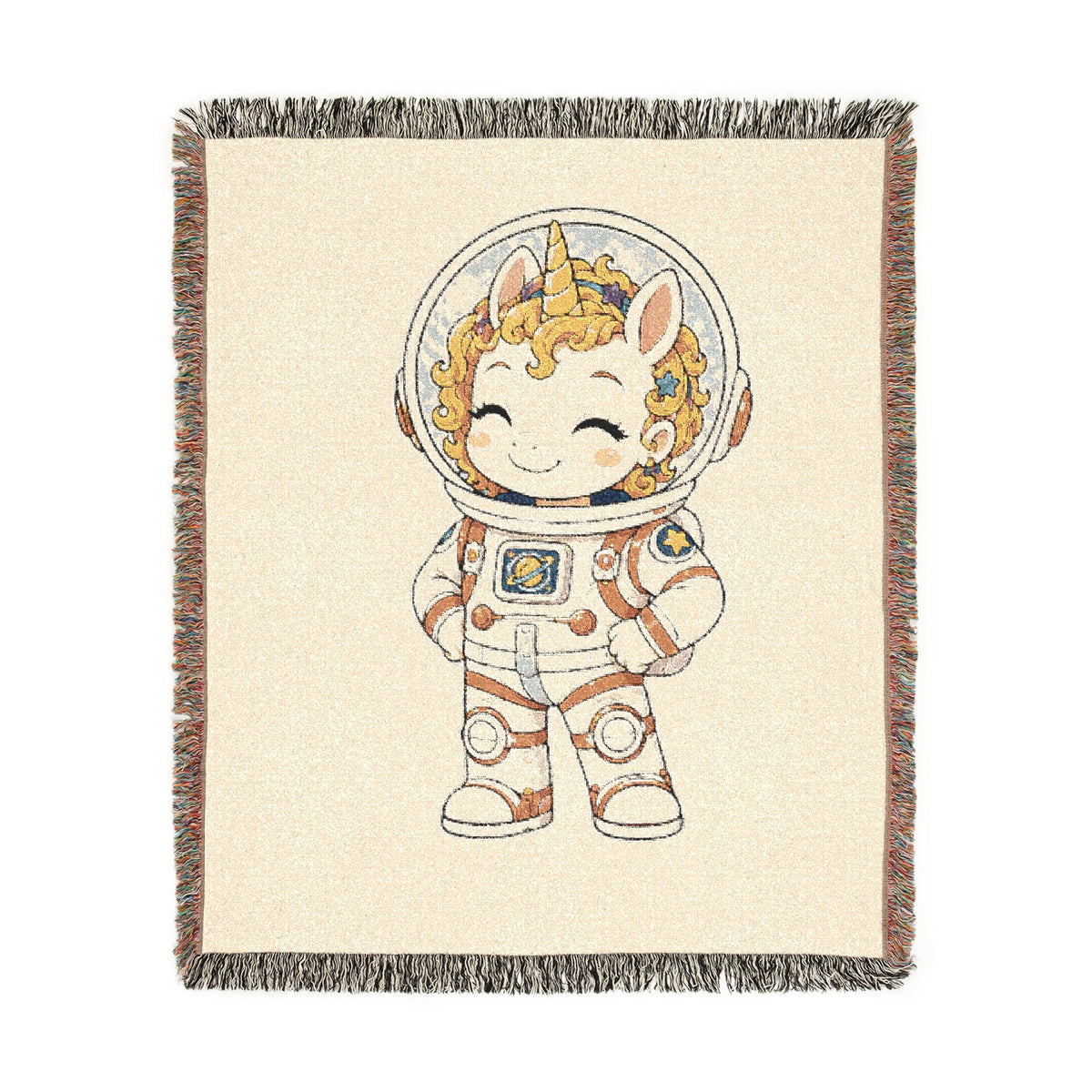 Astronaut Unicorn Woven Cotton Throw Blanket Jacquard Tapestry Wall Art Keepsake