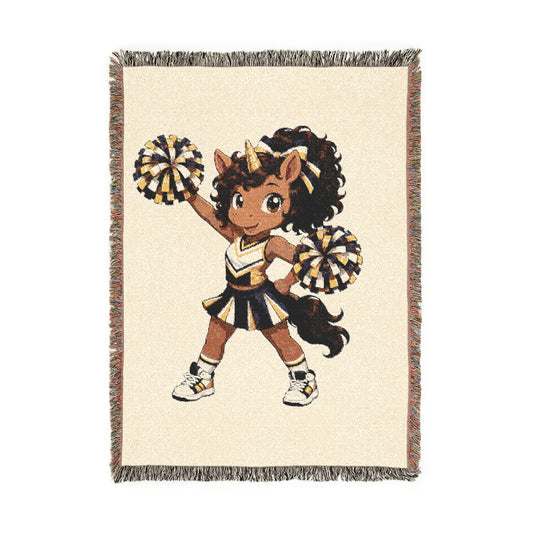 Cheerleader Unicorn Woven Blanket, Personalized Cheer Gift for Girls, Cheer Team Blanket, Senior Cheer Gift, Cheerleading Throw Blanket