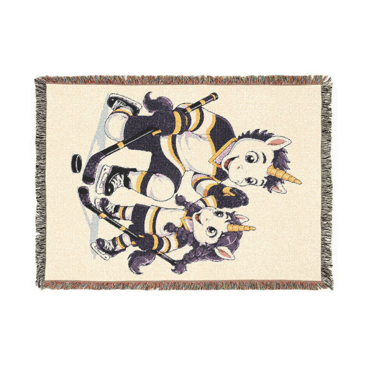 Father Daughter Unicorn Hockey Woven Blanket, Girls Hockey Gift, Purple and Gold Sports Hockey Dad Keepsake