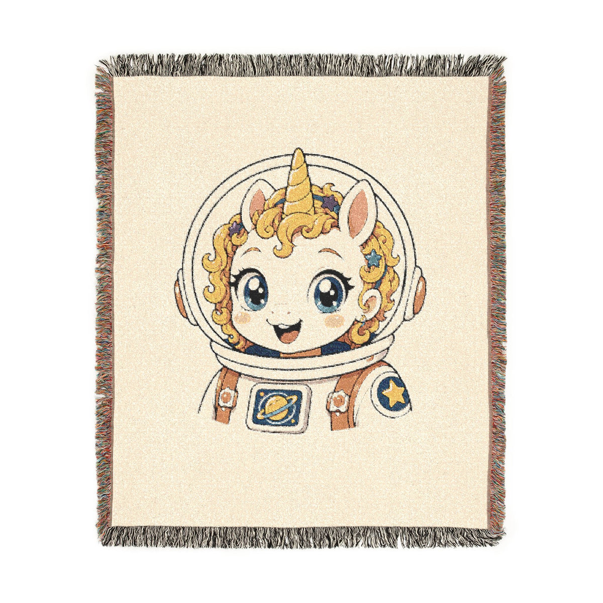 Astronaut Unicorn Cotton Jacquard Woven Throw Blanket: Heirloom Tapestry Keepsake