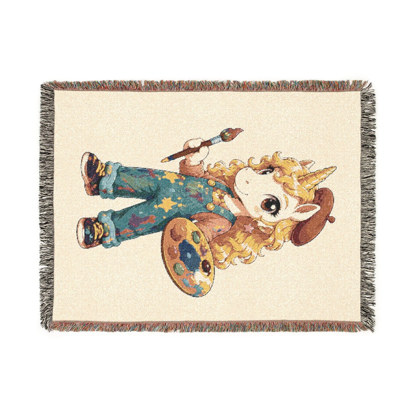Poppy and Her Paintbrush 100% Cotton Woven Throw Blanket Original Artwork Heirloom Keepsake Unicorns4everyone