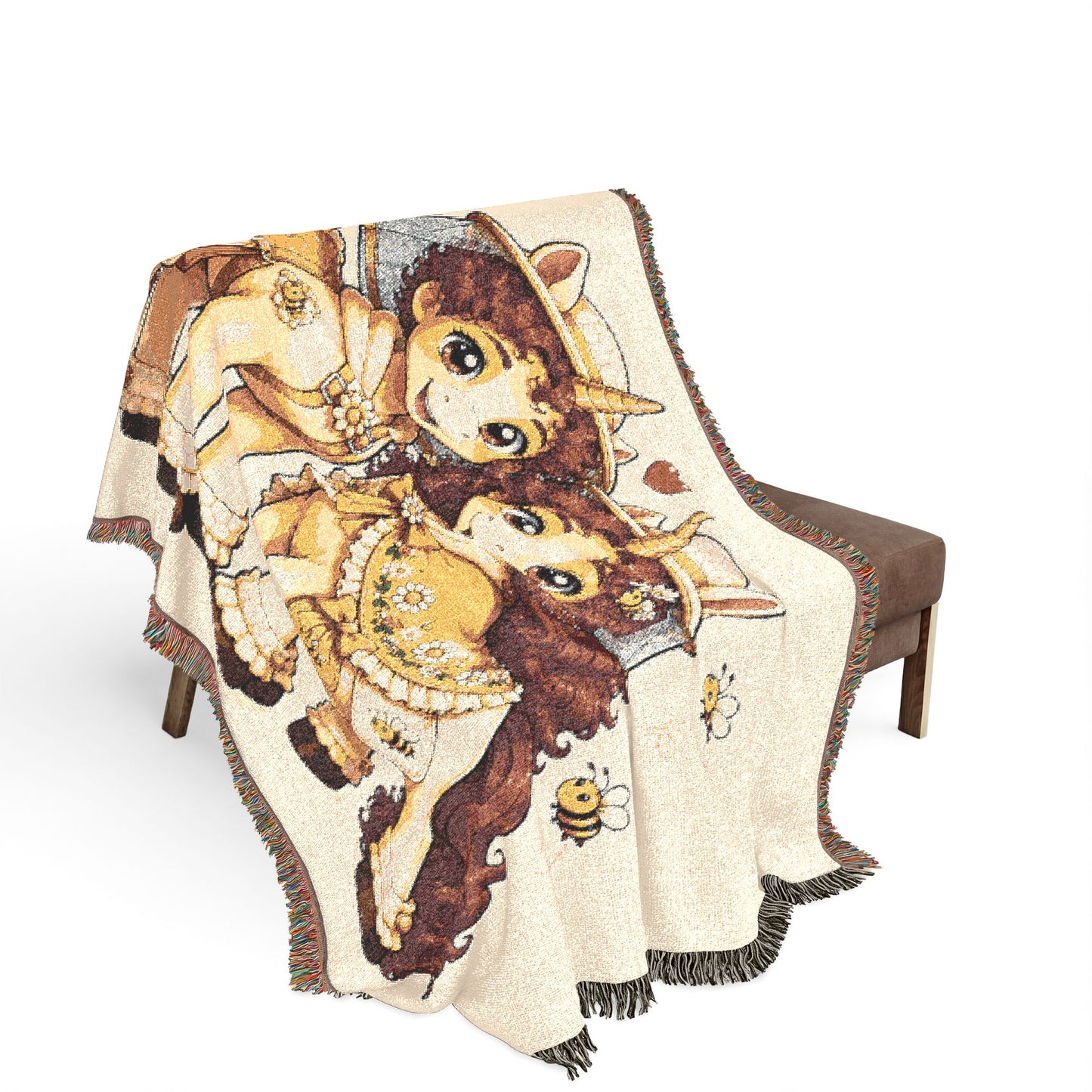 Beekeeper Unicorn Couple Cotton Throw Blanket Woven in the USA Heirloom Quality Jacquard Tapestry Personalization Sweet as Honey Forever