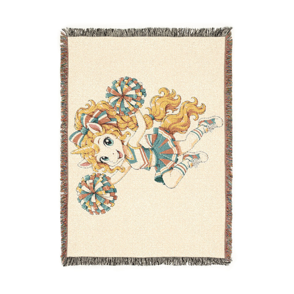 Cheerleader Unicorn Woven Blanket, Teal Coral Cheer Gift for Girls, Personalized Cheer Blanket, Cheerleading Senior Gift, Game Day Throw