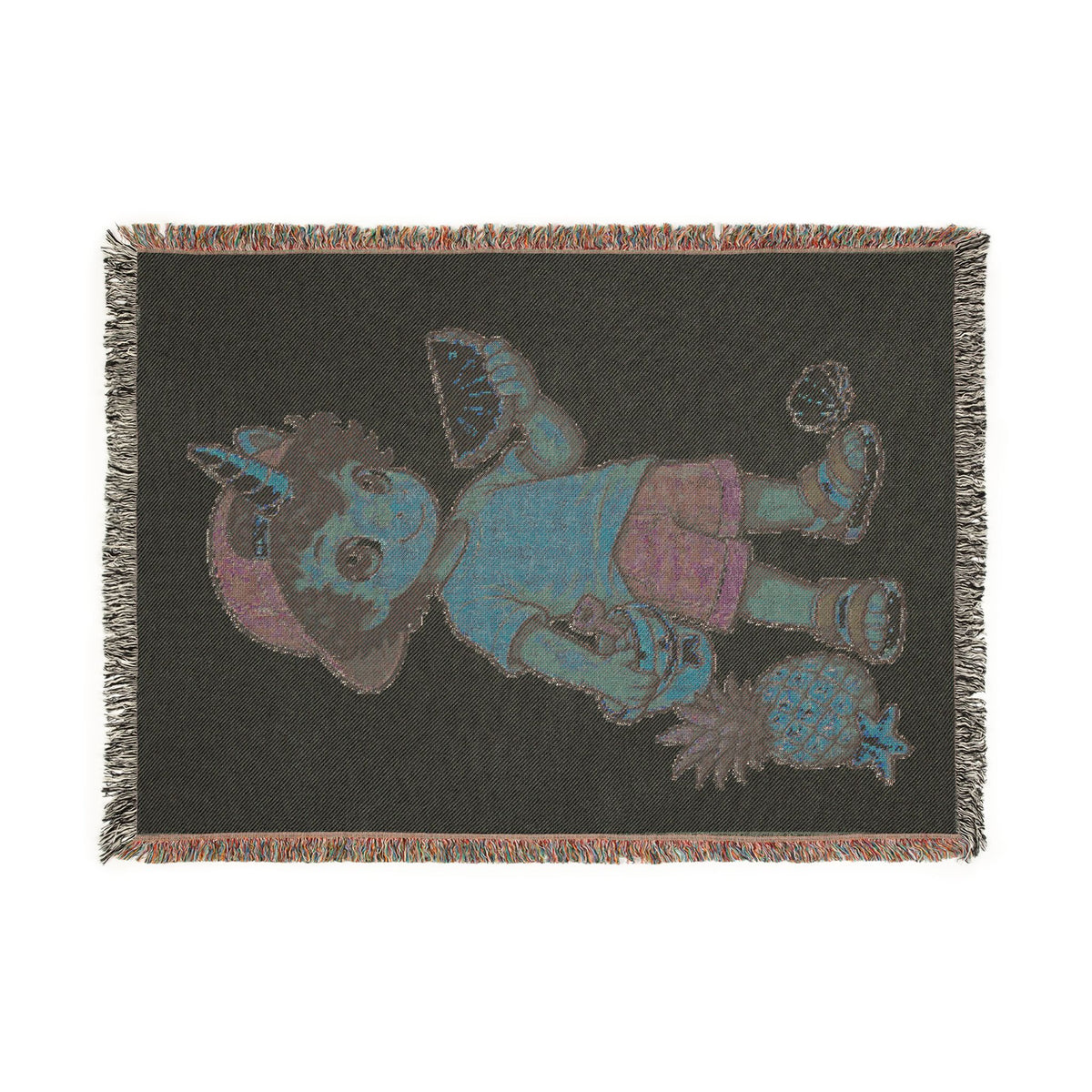 Summer Unicorn Boy Woven Blanket, Beach Day Throw for Kids, Sunshine Vacation Gift, Coastal Boys Room Keepsake