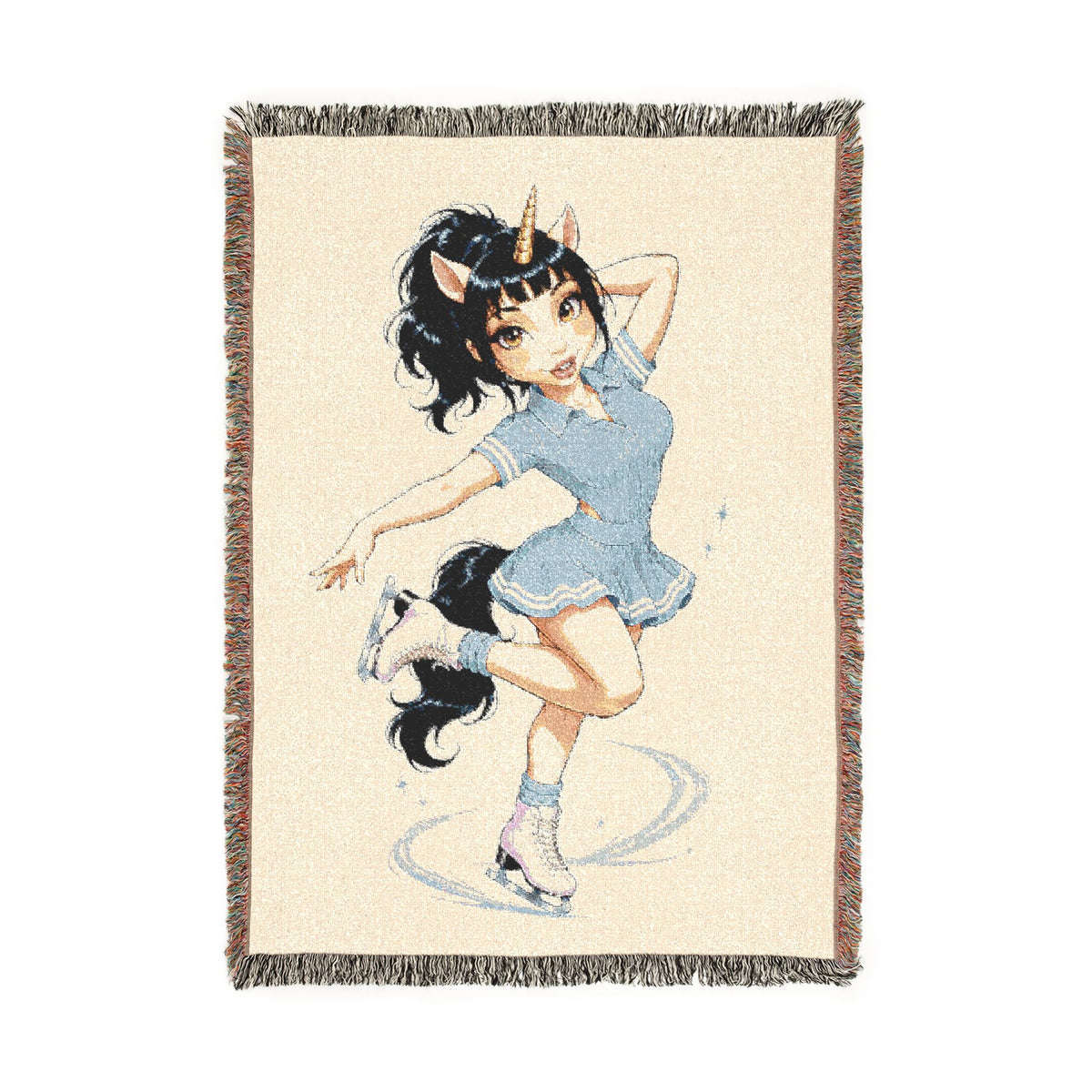 Ice Skater Woven Cotton Throw Blanket Adult Figure Skating Gift for Her, USA Jacquard Tapestry