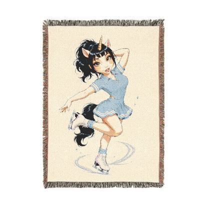 Ice Skater Woven Cotton Throw Blanket Adult Figure Skating Gift for Her, USA Jacquard Tapestry