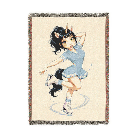 Ice Skater Woven Cotton Throw Blanket Adult Figure Skating Gift for Her, USA Jacquard Tapestry
