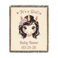 It's A Girl Personalize Name Date Unicorn Cotton Throw Blanket Jacquard Tapestry Woven USA Heirloom Keepsake