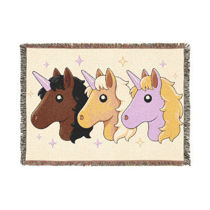 Unity Magical Unicorn Crew 100% Cotton Woven Throw Blanket Original Artwork Heirloom Keepsake 52 × 37 Fringe unicorns4everyone