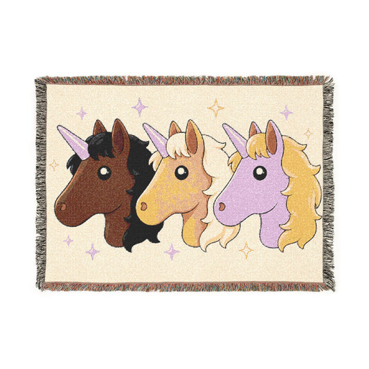 Unity Magical Unicorn Crew 100% Cotton Woven Throw Blanket Original Artwork Heirloom Keepsake 52 × 37 Fringe unicorns4everyone