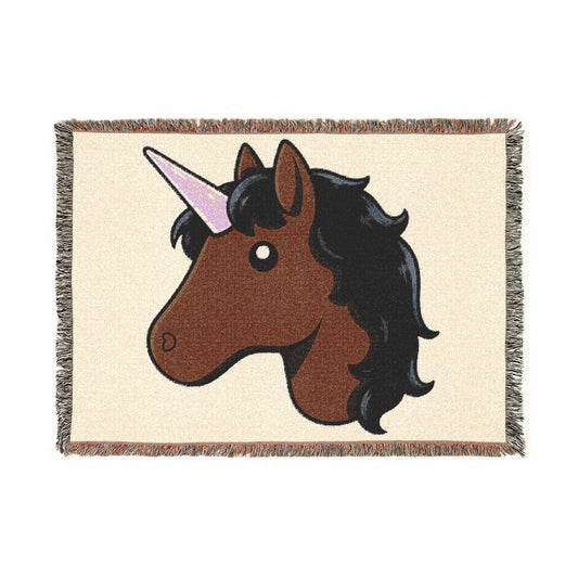 Cocoa Comet. Unicorn 100% Cotton Woven Throw Blanket Original Artwork Heirloom Keepsake Woven Fringe Blanket