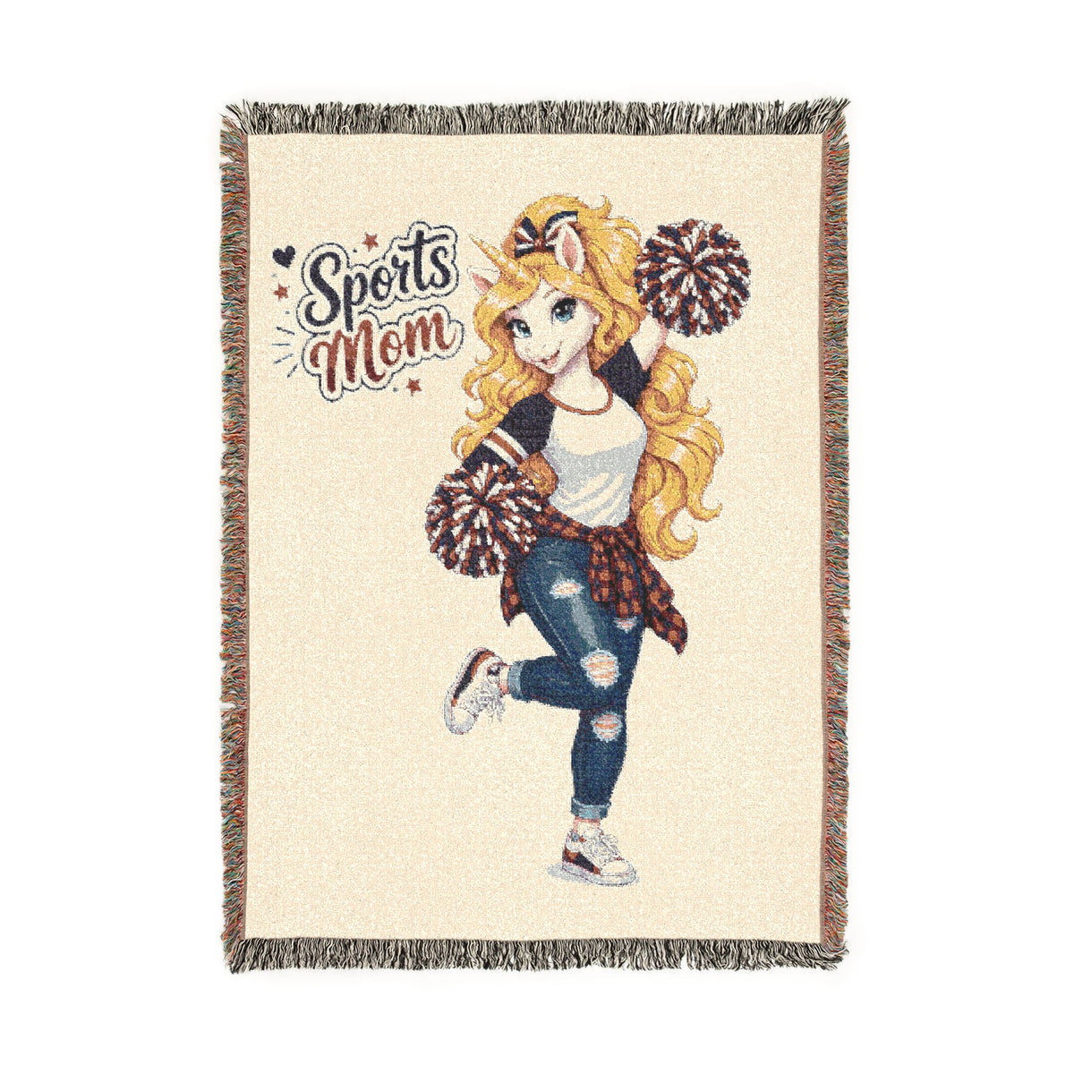 Sports Mom Unicorn Woven Blanket, Cheer Mom Gift, Personalized Team Mom Blanket, Game Day Sports Mom Throw, Proud Mom Gift