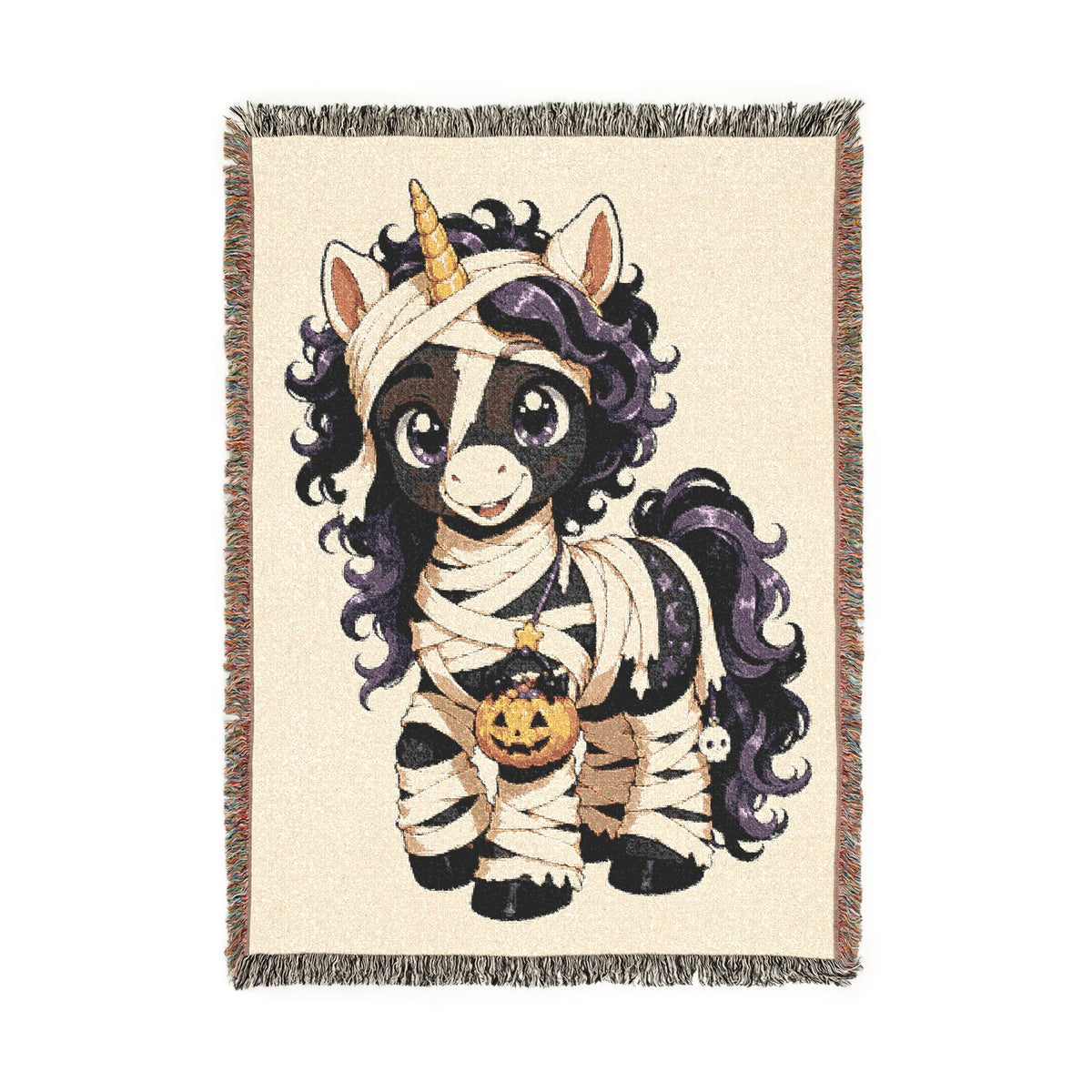 Halloween Unicorn Mummy Costume Blanket Woven Cotton Keepsake Heirloom Quality Jacquard Throw Blanket