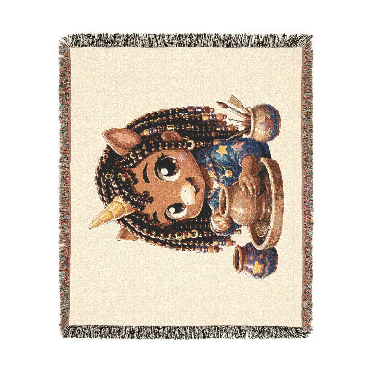 Chloe Unicorn Jacquard Woven Cotton Throw Blanket Heirloom Tapestry, Made USA textile