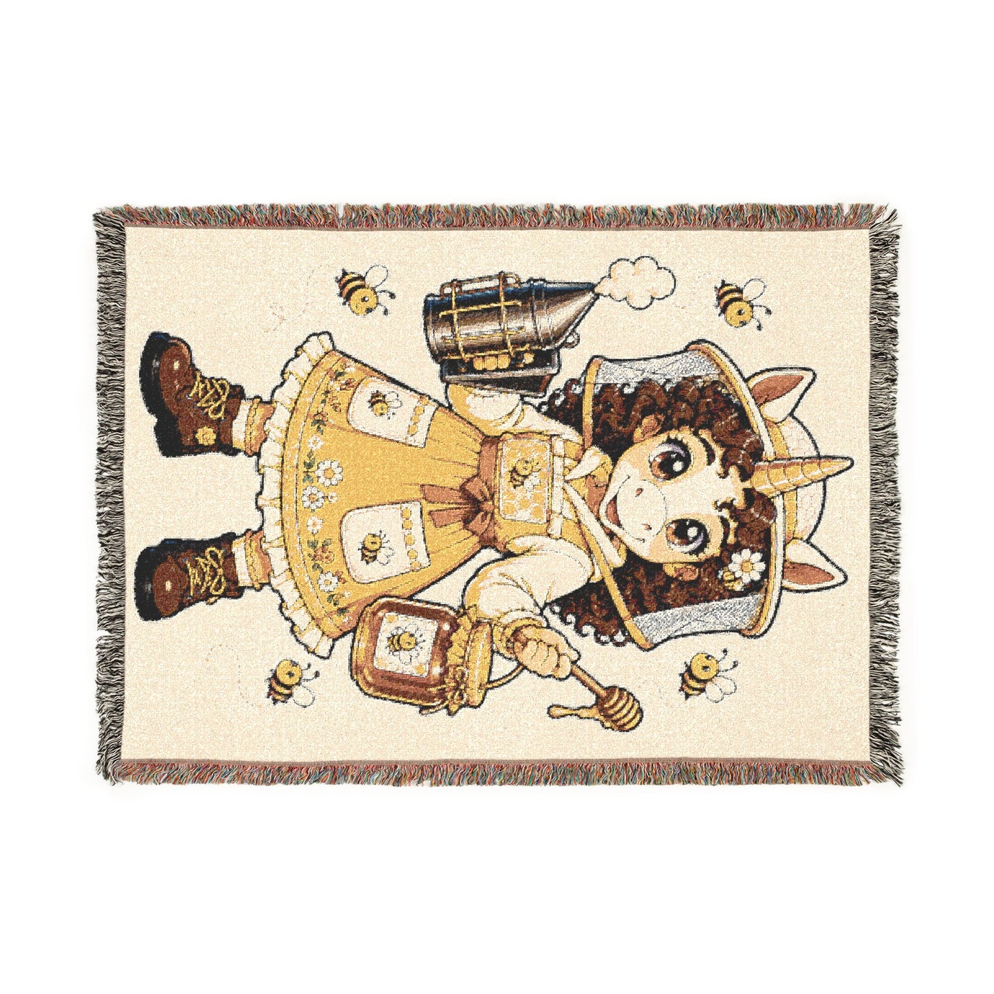 Beeatrice Sweet as Honey Unicorn Beekeeper 100% Cotton Woven Throw Blanket Original Artwork Heirloom Keepsake Unicorns4everyone