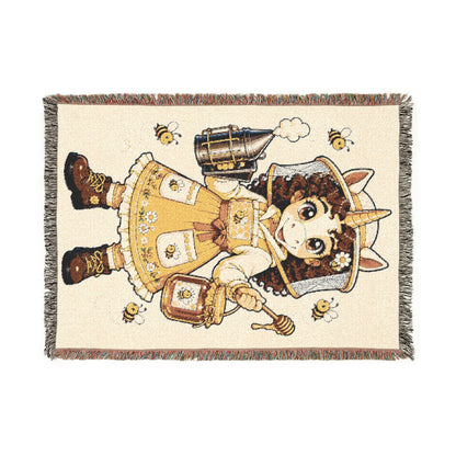 Beeatrice Sweet as Honey Unicorn Beekeeper 100% Cotton Woven Throw Blanket Original Artwork Heirloom Keepsake Unicorns4everyone
