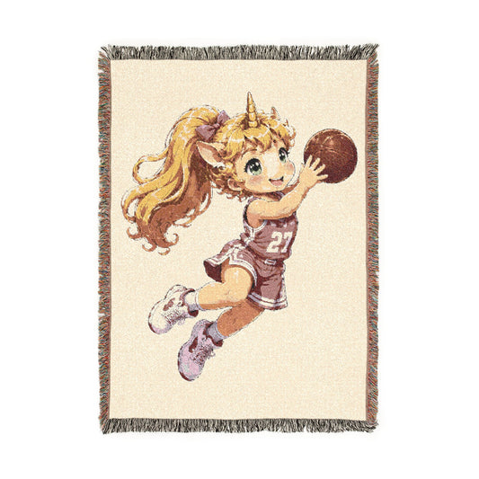 Girls Basketball Unicorn Woven Blanket, Personalized Basketball Blanket, Basketball Senior Night Gift, Sports Throw Blanket