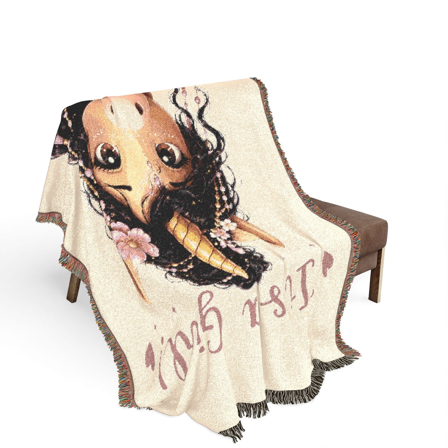 It is a girl Lotus Belle Magical Unicorn 100% Cotton Woven Throw Blanket Original Artwork Heirloom Keepsake Fringe unicorns4everyone