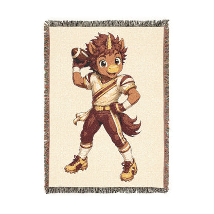 Football Player Unicorn Woven Blanket, Personalized Football, Red Gold Football Blanket, Game Day Throw, Senior Football Gift