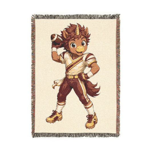 Football Player Unicorn Woven Blanket, Personalized Football, Red Gold Football Blanket, Game Day Throw, Senior Football Gift