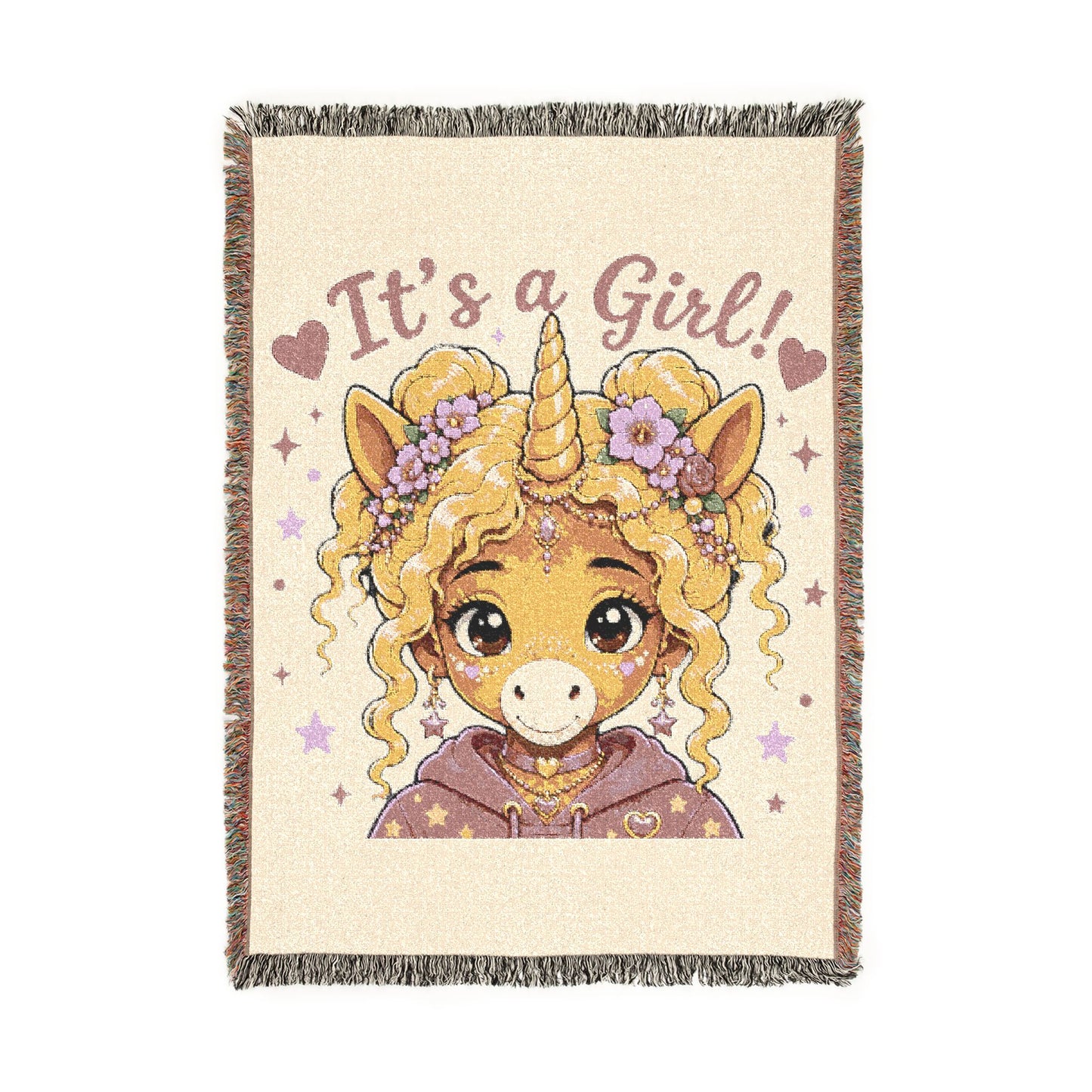It is a girl Cherry Bloom Unicorn 100% Cotton Woven Throw Blanket Original Artwork Heirloom Keepsake Fringe unicorns4everyone