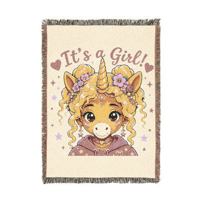 It is a girl Cherry Bloom Unicorn 100% Cotton Woven Throw Blanket Original Artwork Heirloom Keepsake Fringe unicorns4everyone