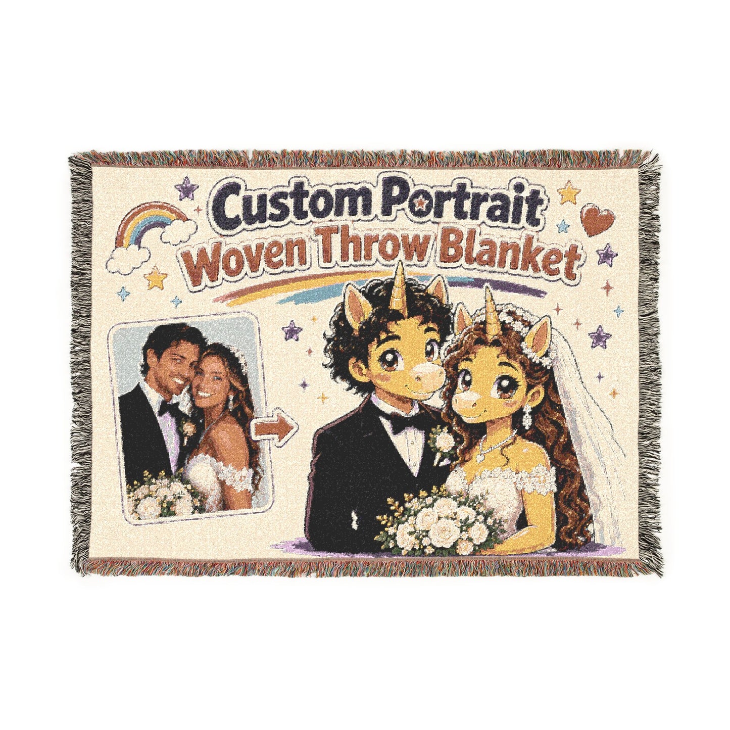 Custom Portrait Woven Throw Blanket Heirloom-Quality 100% Cotton One of a Kind Personalized Keepsake